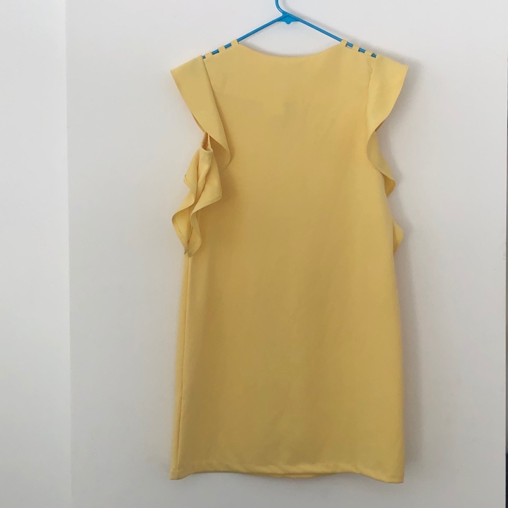 ABS Collection Yellow Ruffle LaceUp Shoulder Dress - Picture 4 of 10